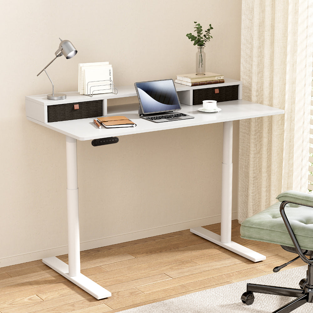 White colour - Electric Standing Desk With Storage Rack Shelf Drawers White 120Cm