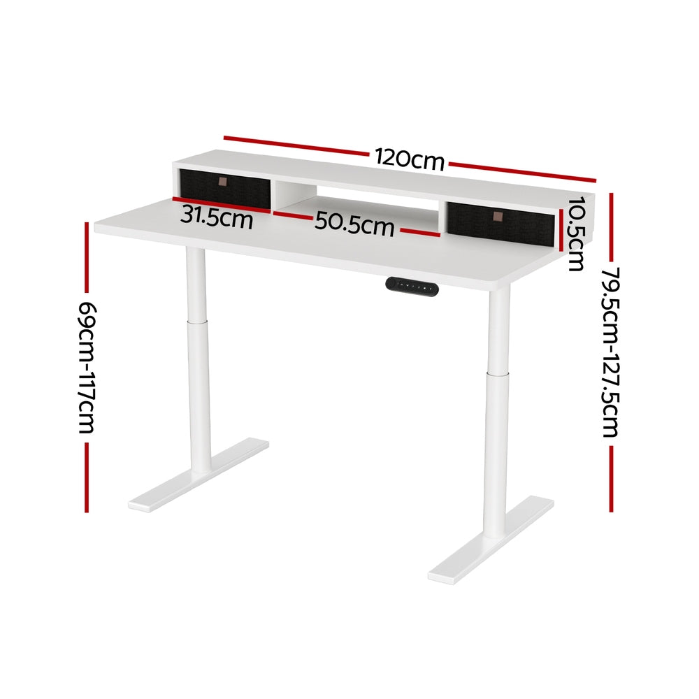 Electric Standing Desk With Storage Rack Shelf Drawers White 120Cm | Office & Desk Chairs