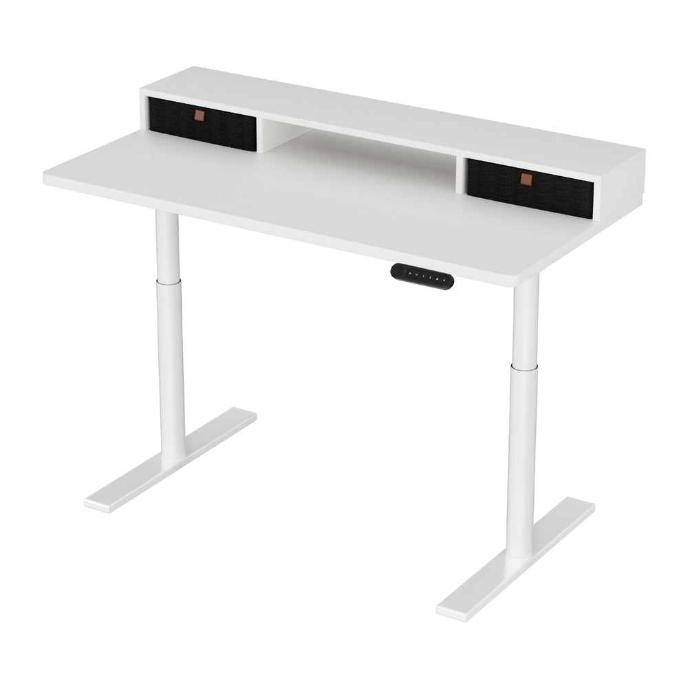 Office & Desk Chairs - Electric Standing Desk With Storage Rack Shelf Drawers White 120Cm
