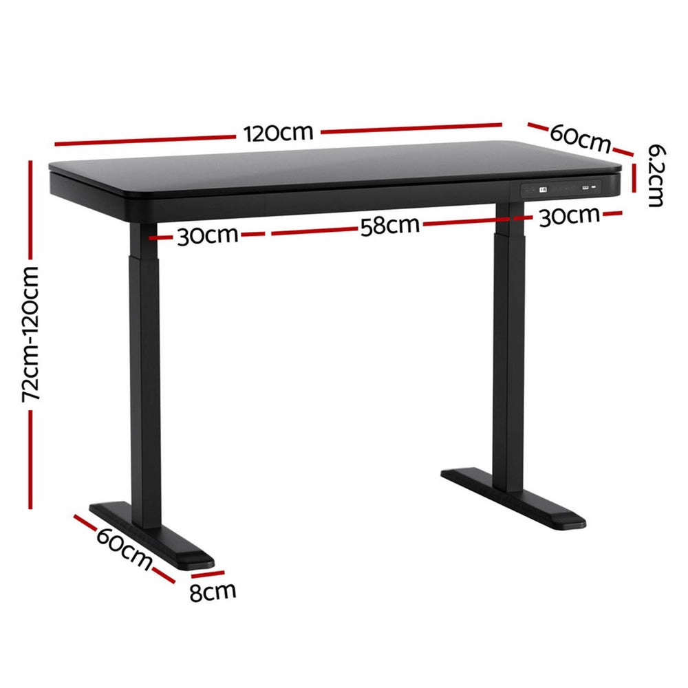 Standing Desk Motorised Electric Motor Drawer 120CM Black | Desks