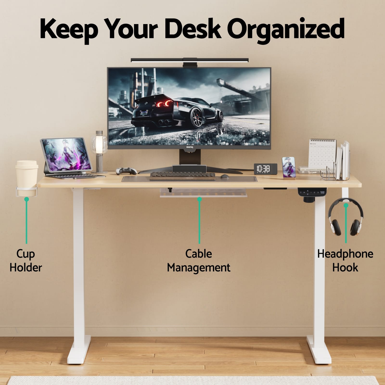 Electric Standing Desk Oak 140CM 140x70x72cm