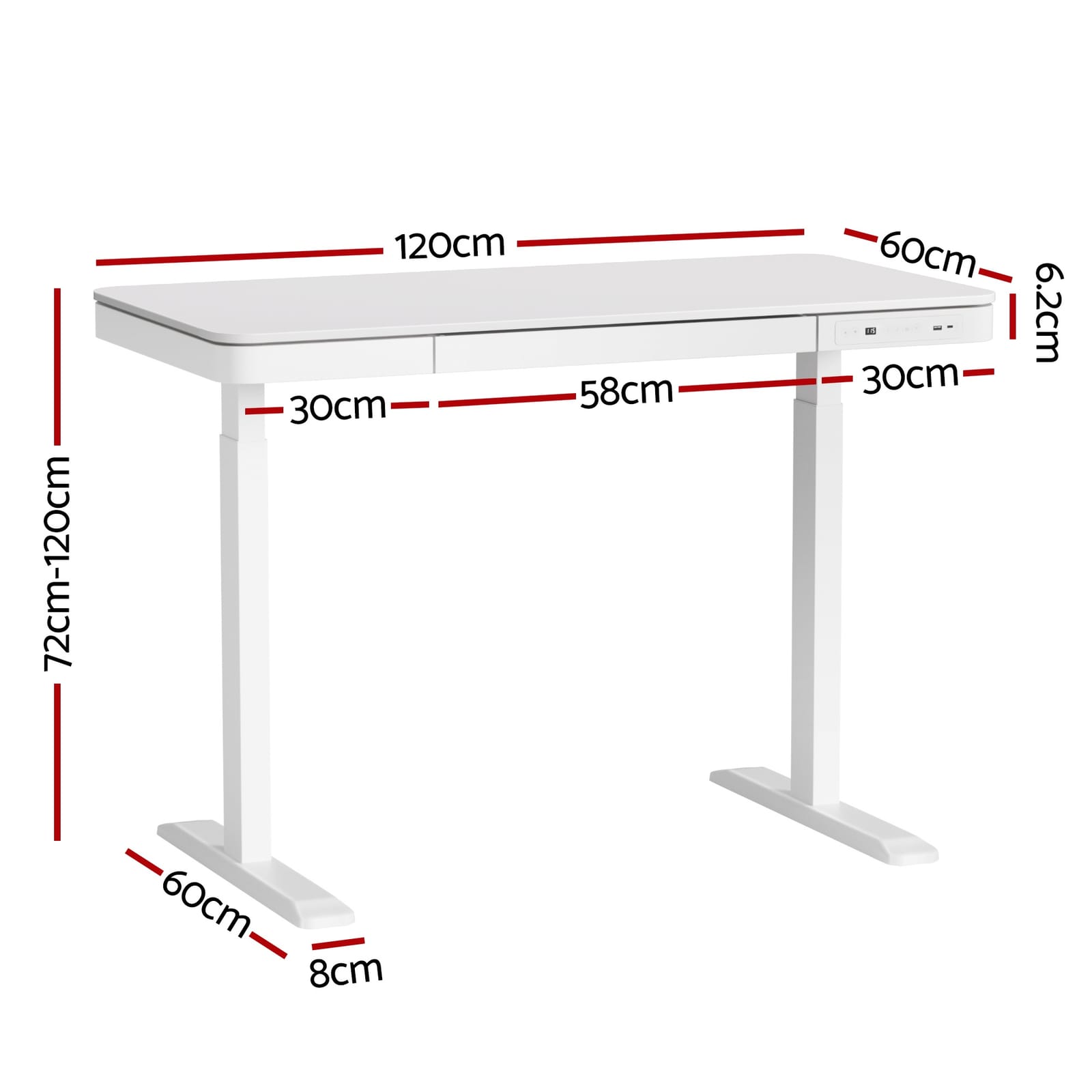 Electric Standing Desk Motorised 120x60x72cm