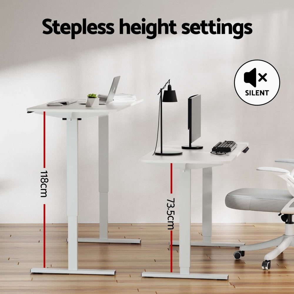 Electric Standing Desk 140cm Adjustable Height Motorised Home Office Desk White