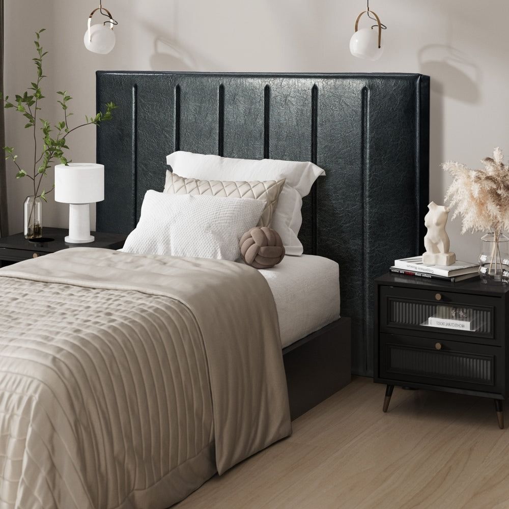 Leather Bed Frame Headboard King Single Size Bedhead Black