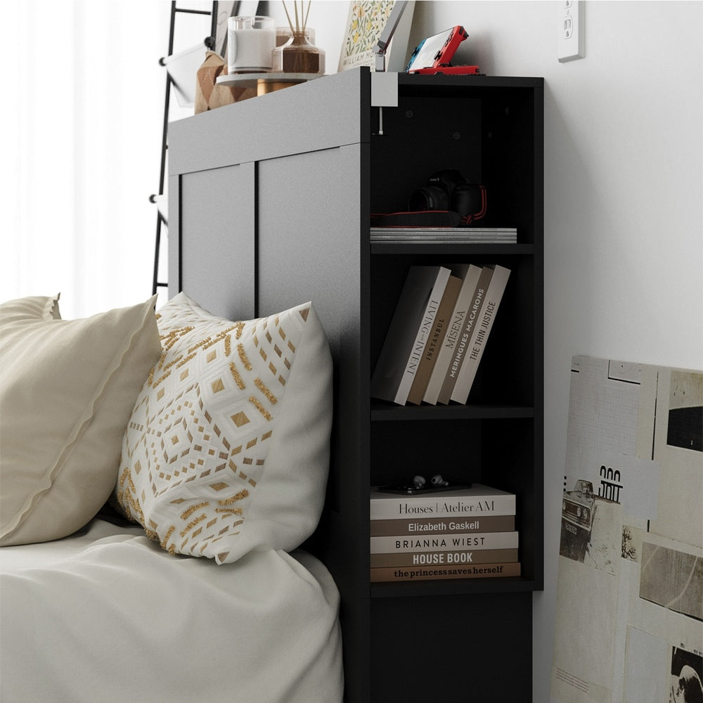 Headboard Bedhead with Storage Shelves Black/White