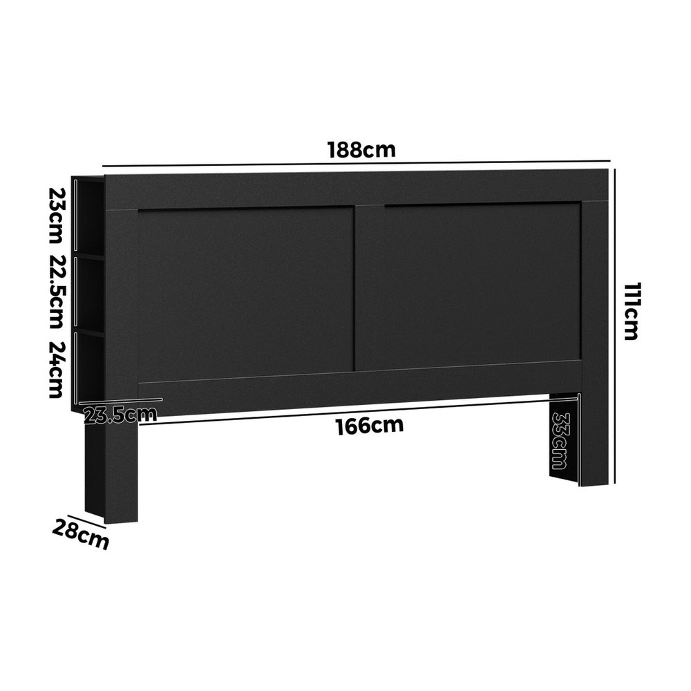 Headboard Bedhead with Storage Shelves Black/White