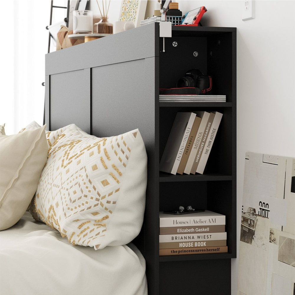 Headboard Bedhead with Storage Shelves Black/White