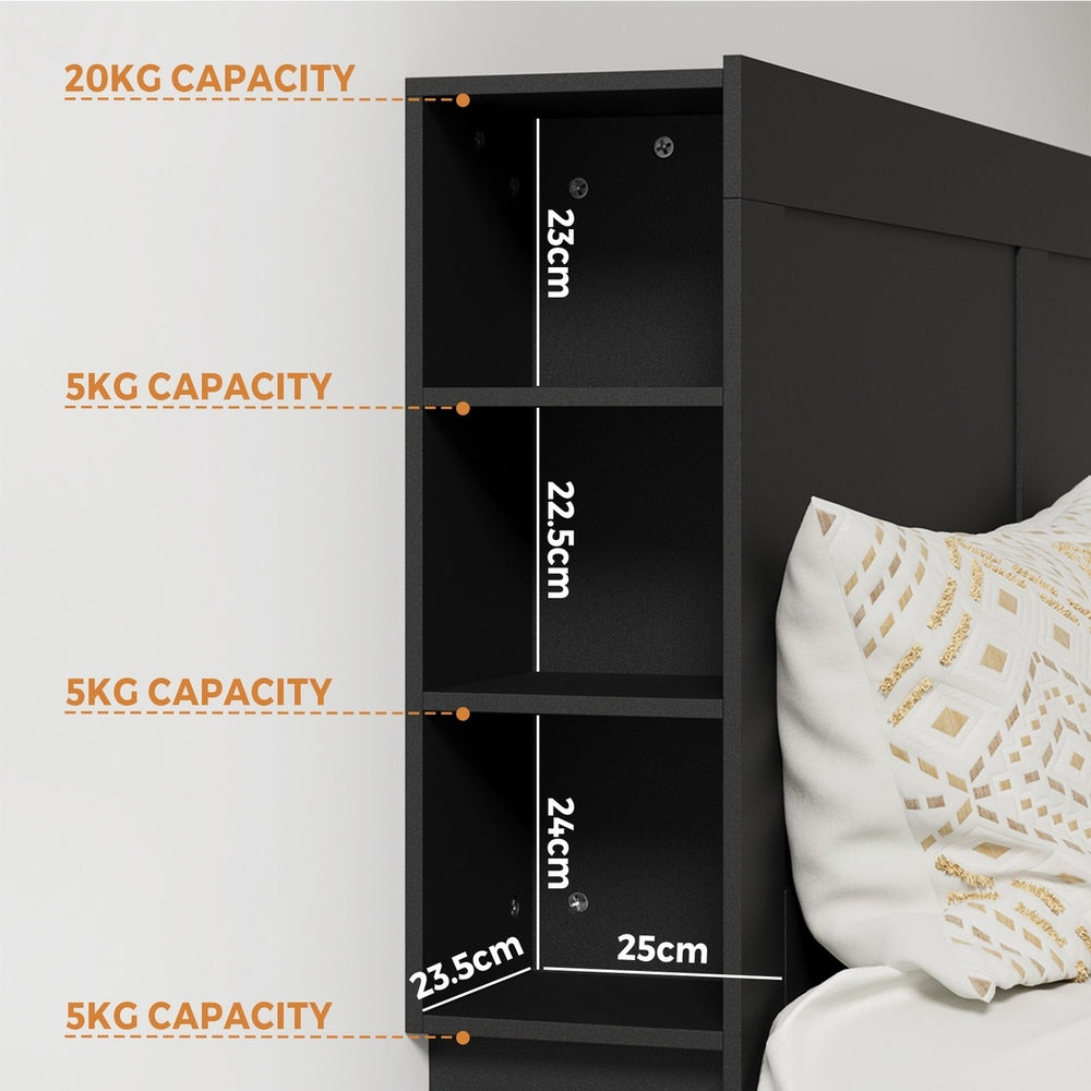 Headboard Bedhead with Storage Shelves Black/White