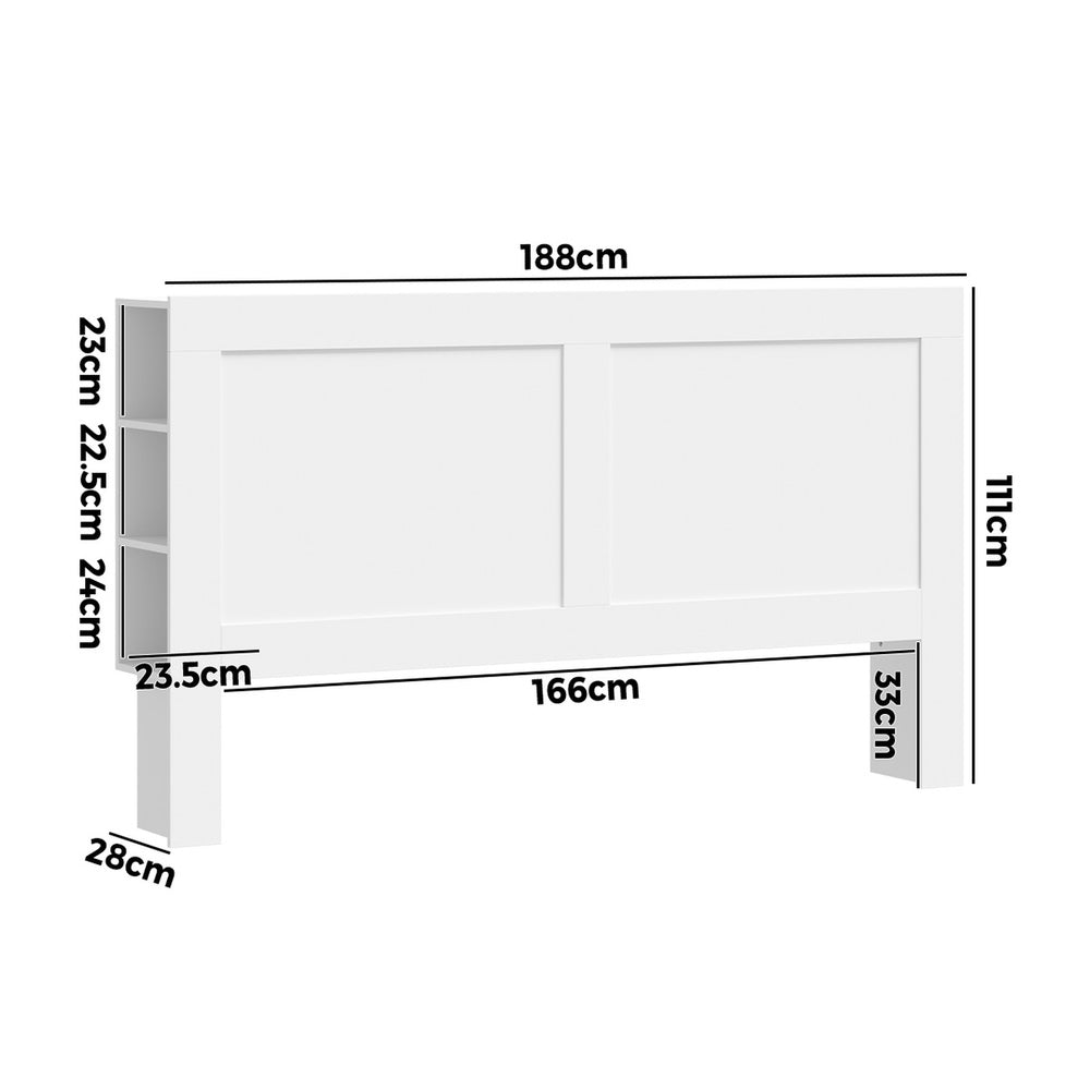 Headboard Bedhead with Storage Shelves Black/White