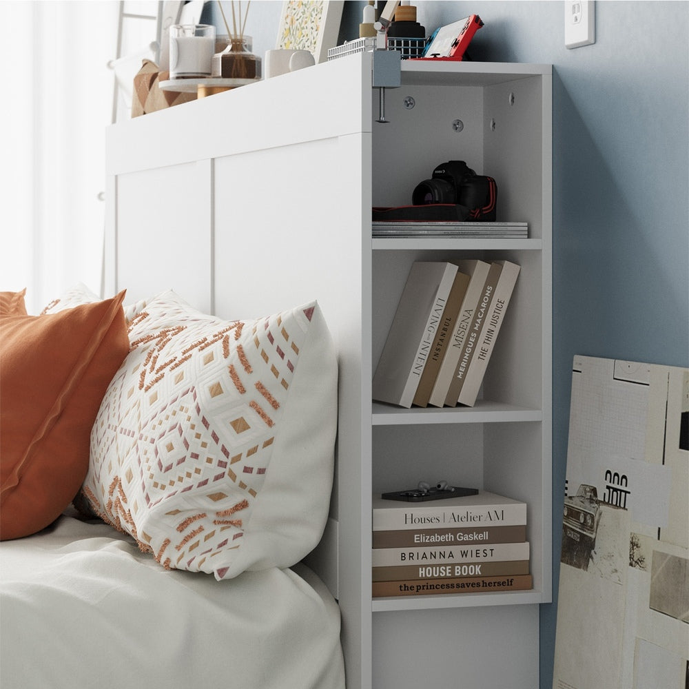 Headboard Bedhead with Storage Shelves Black/White