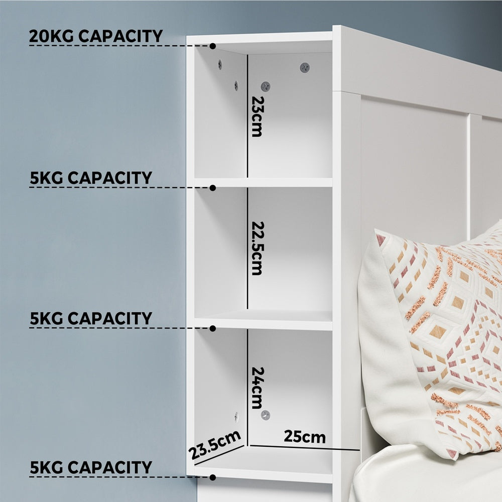 Headboard Bedhead with Storage Shelves Black/White