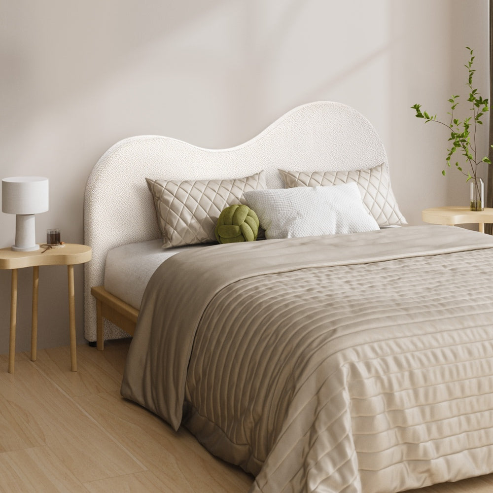 Bed Head Double/King Single/Queen Size Headboard Boucle Fabric White