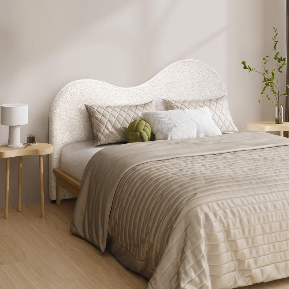 Bed Head Double/King Single/Queen Size Headboard Boucle Fabric White
