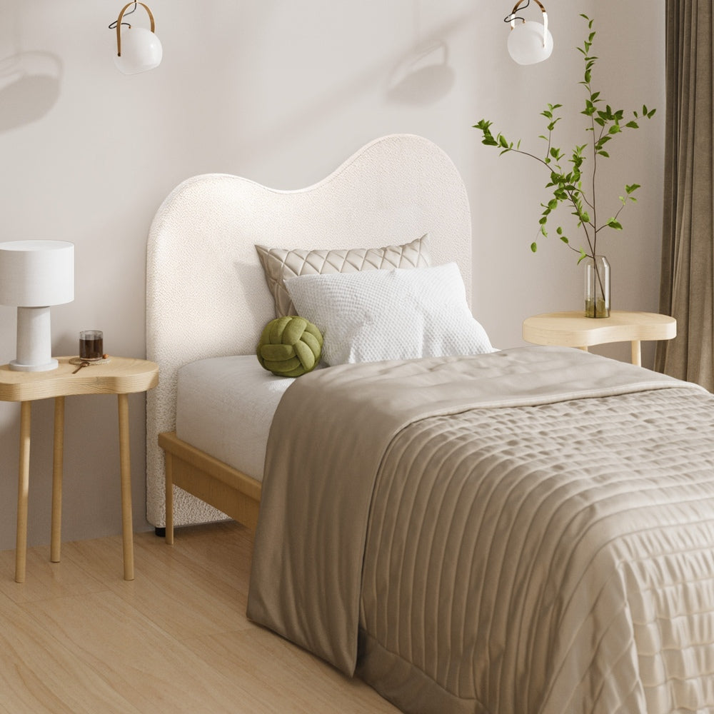 Bed Head Double/King Single/Queen Size Headboard Boucle Fabric White