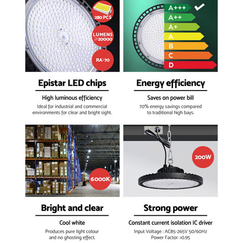 Energy-saving LED High Bay Lights 200W Industrial Workshop Warehouse Gym BK