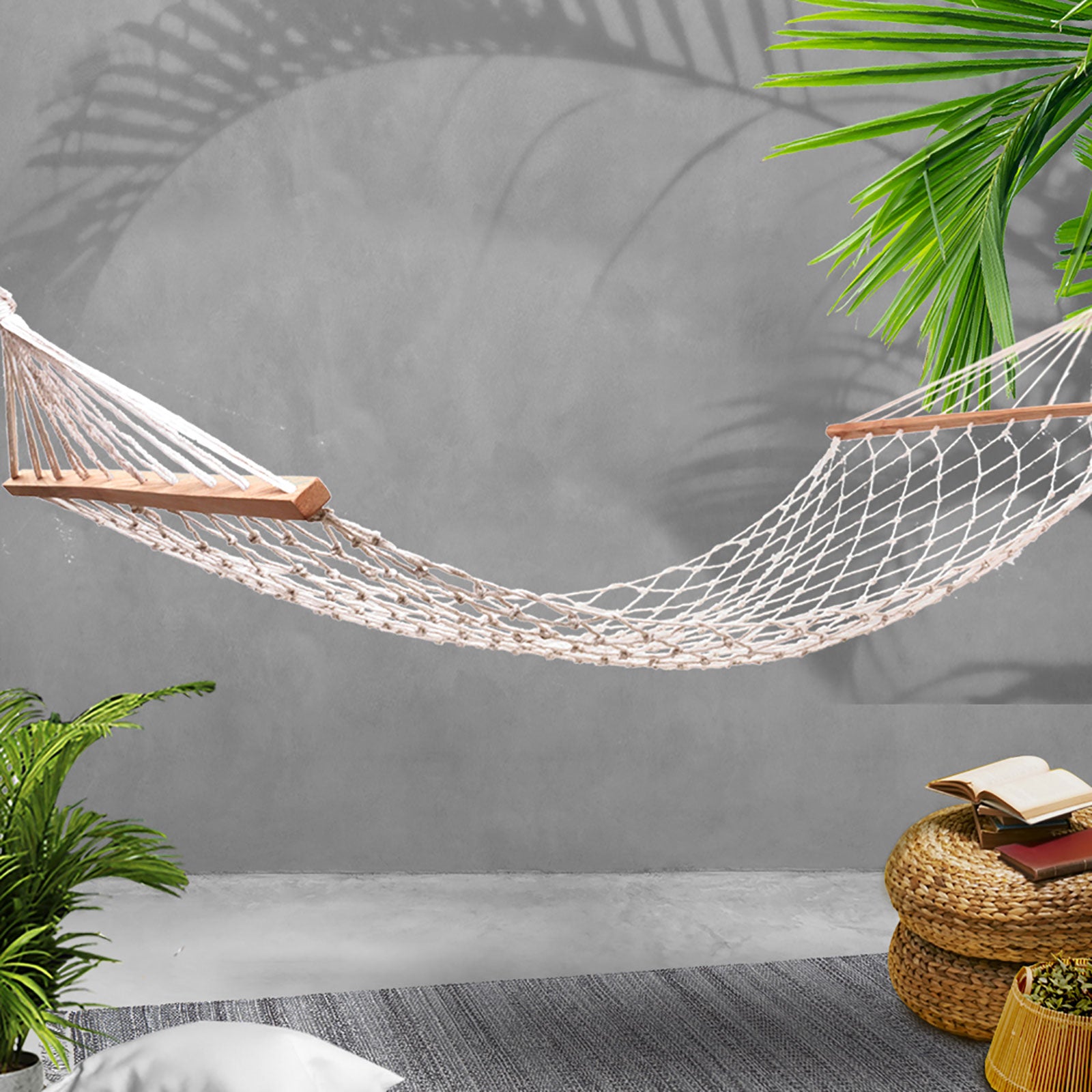 Hammock Bed Outdoor Camping Hanging Chair Cotton Rope Cream