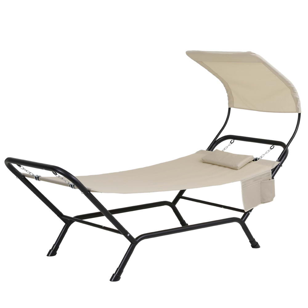 Beige colour - Hammock Bed w/ Stand Sun Lounge Chair Beige