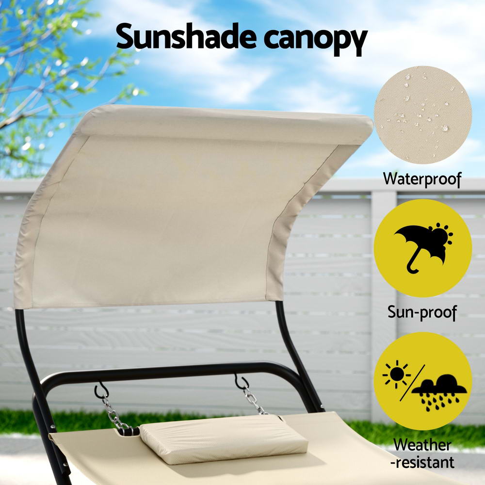 Hammock Bed w/ Stand Sun Lounge Chair Beige | Beige colour