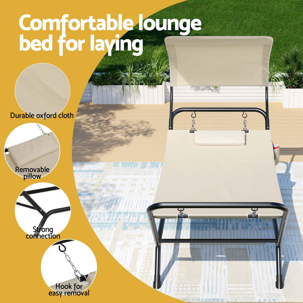 Hammock Bed w/ Stand Sun Lounge Chair Beige, Hammocks & Accessories