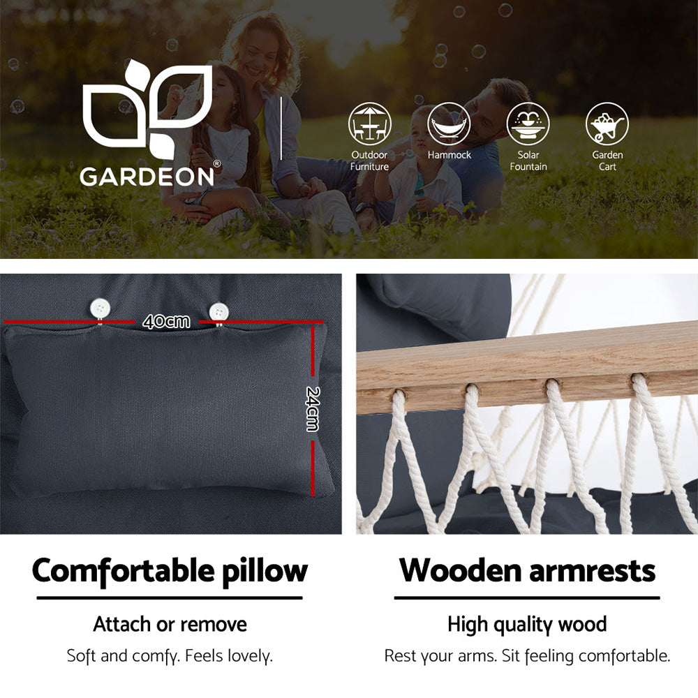 Hammock Chair With Steel Stand Armrest Outdoor Hanging Grey