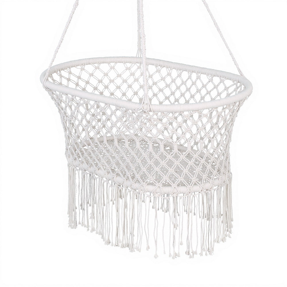 Hammock Chair Cotton Swing Chair Outdoor Indoor Cream | Hammocks & Accessories