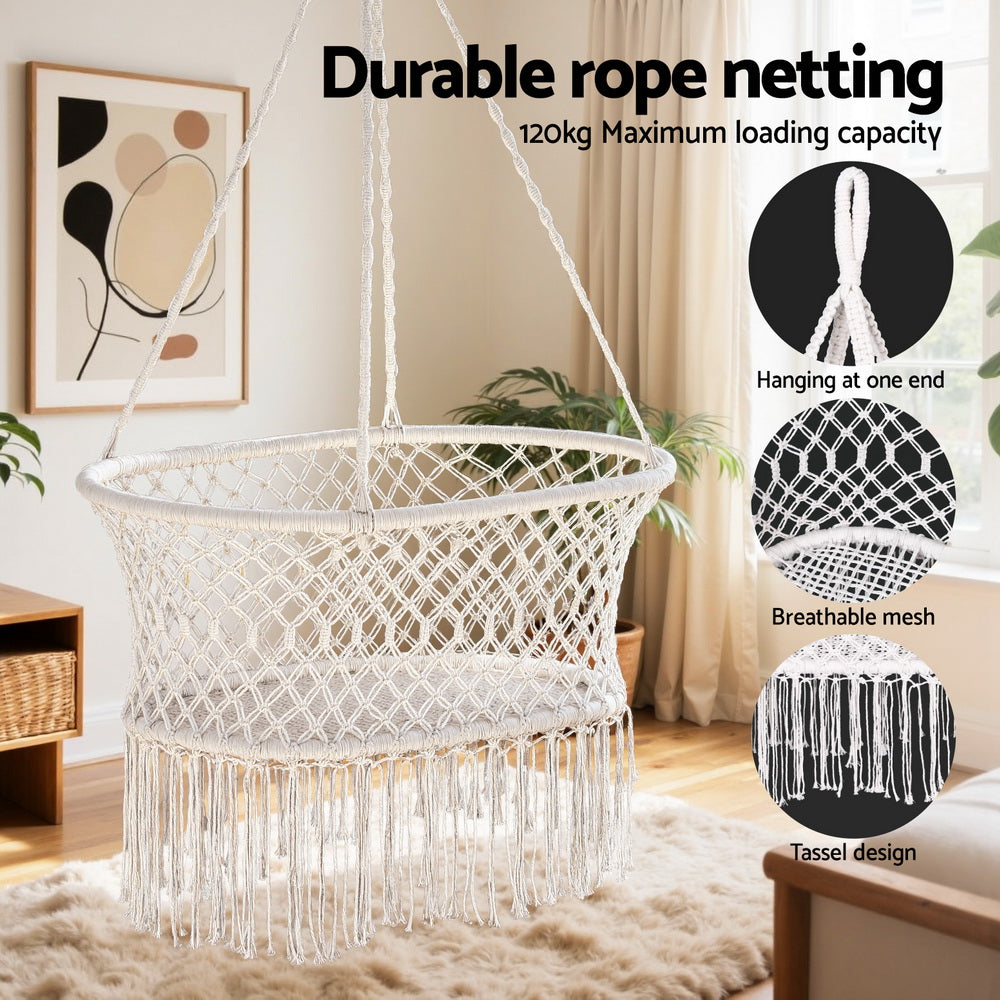 Hammock Chair Cotton Swing Chair Outdoor Indoor Cream | Cream colour