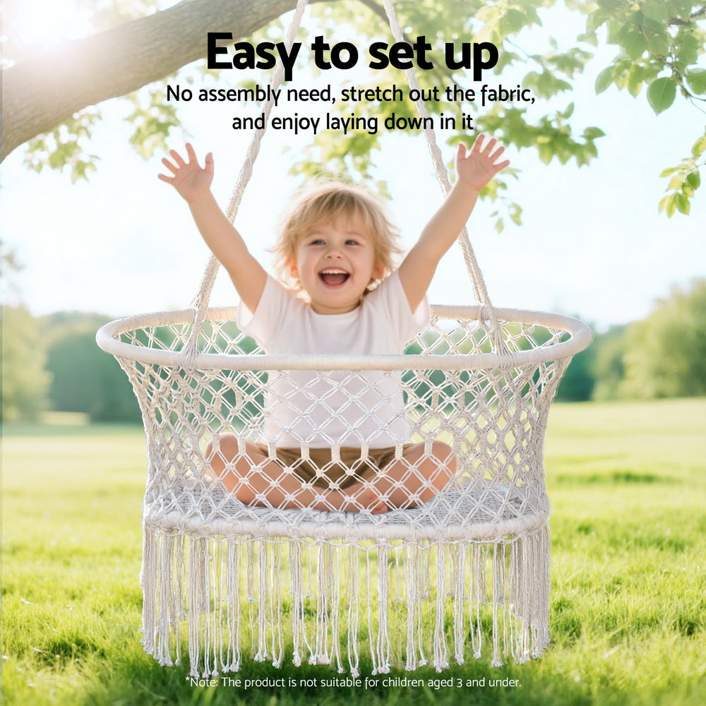 Hammock Chair Cotton Swing Chair Outdoor Indoor Cream, Hammocks & Accessories