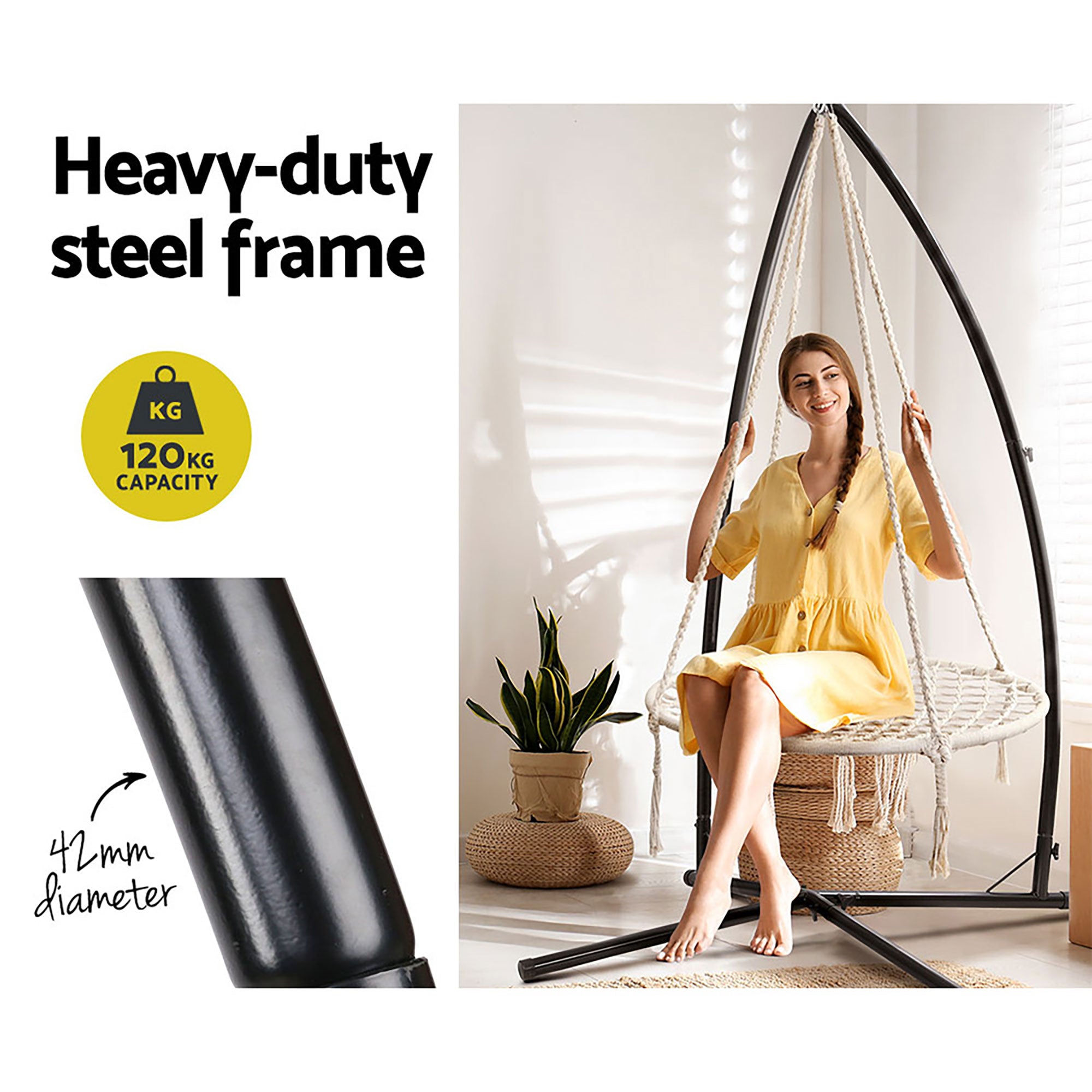 Hammock Chair Nest Web Outdoor Swing With Steel Stand 100Cm
