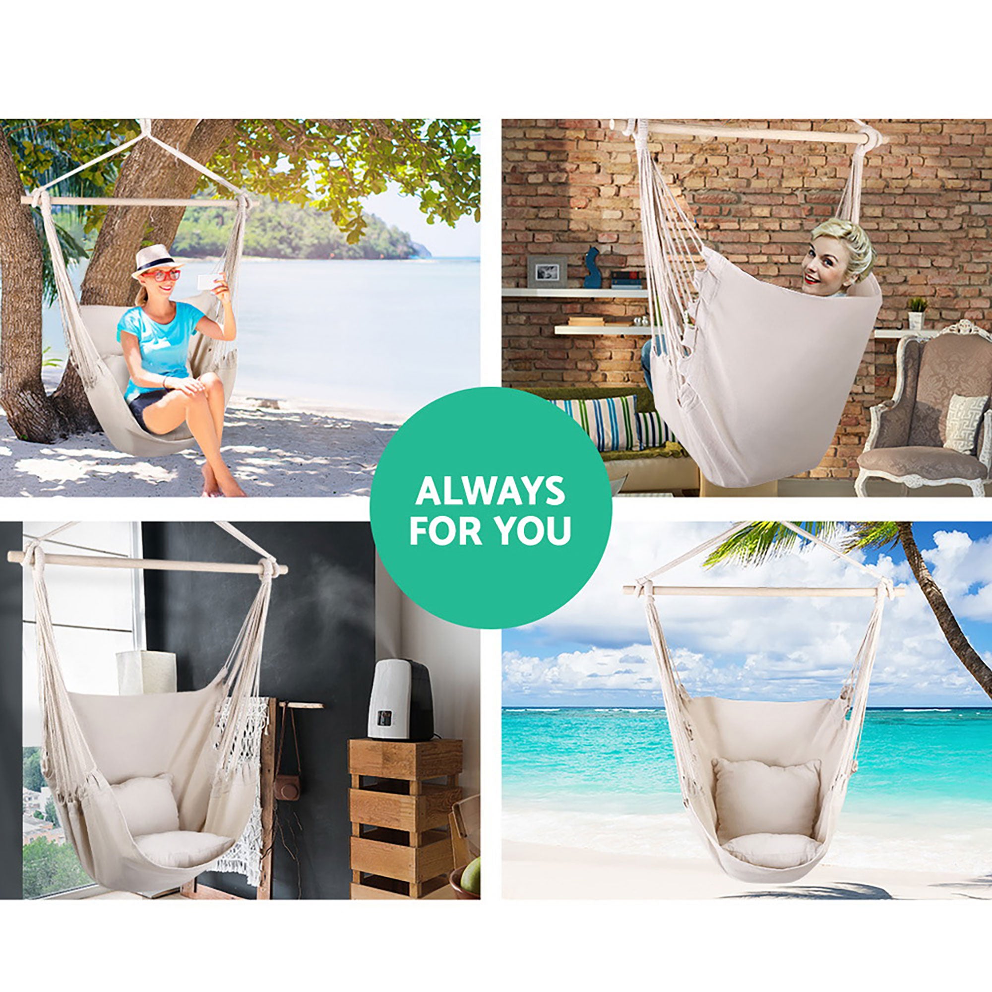 Gardeon Hammock Chair Outdoor Camping Hanging Hammocks Cushion Pillow Grey