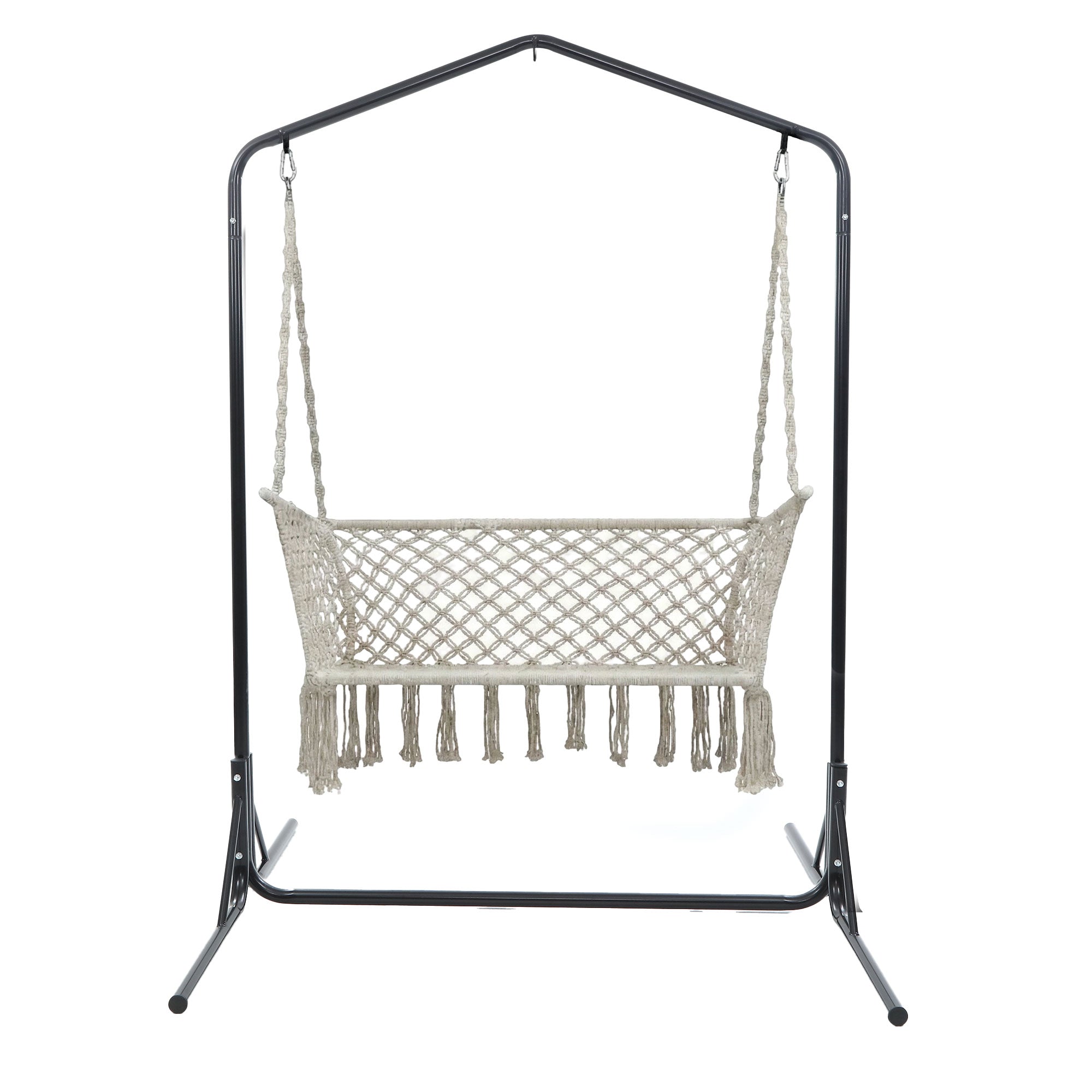 Hammock Chair With Stand Macrame Outdoor Garden 2 Seater Cream