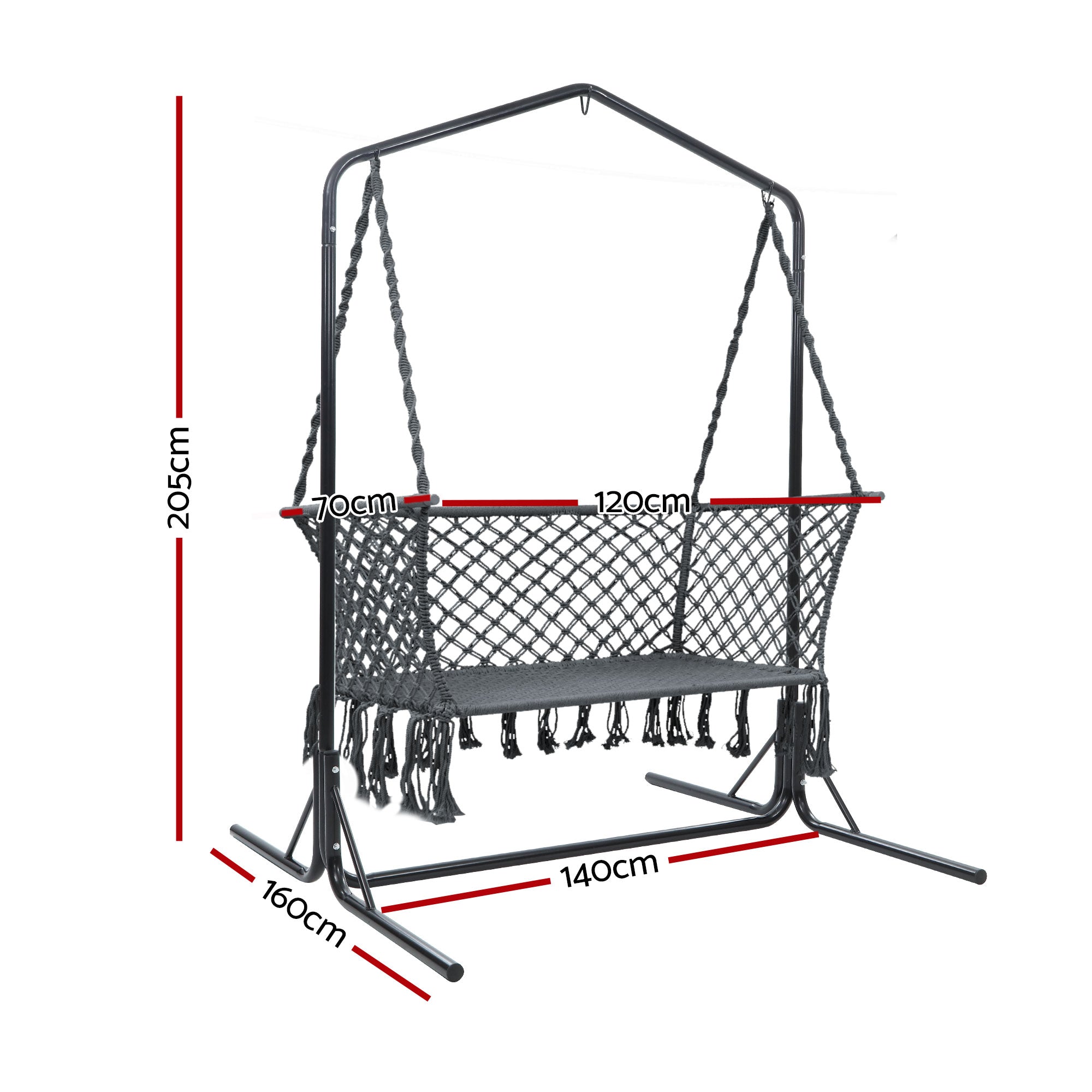Hammock Chair With Stand Macrame Outdoor Garden 2 Seater Grey