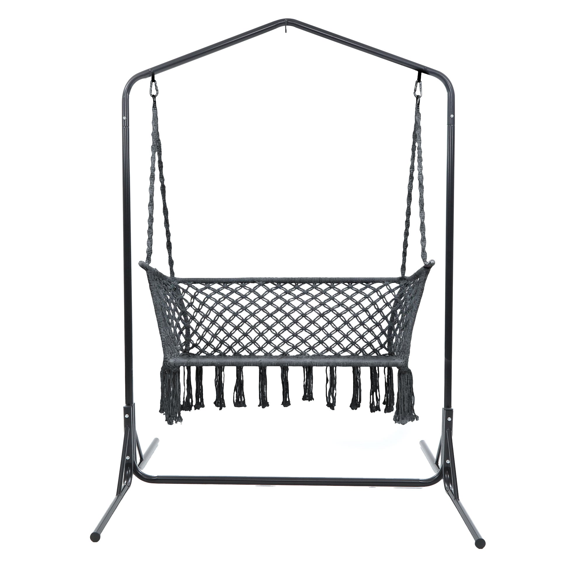 Hammock Chair With Stand Macrame Outdoor Garden 2 Seater Grey