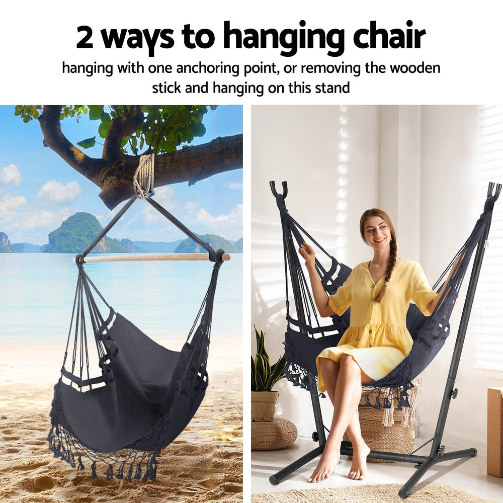 Hammock Chair Outdoor Camping Hanging With Stand Cream/Grey | Cream colour