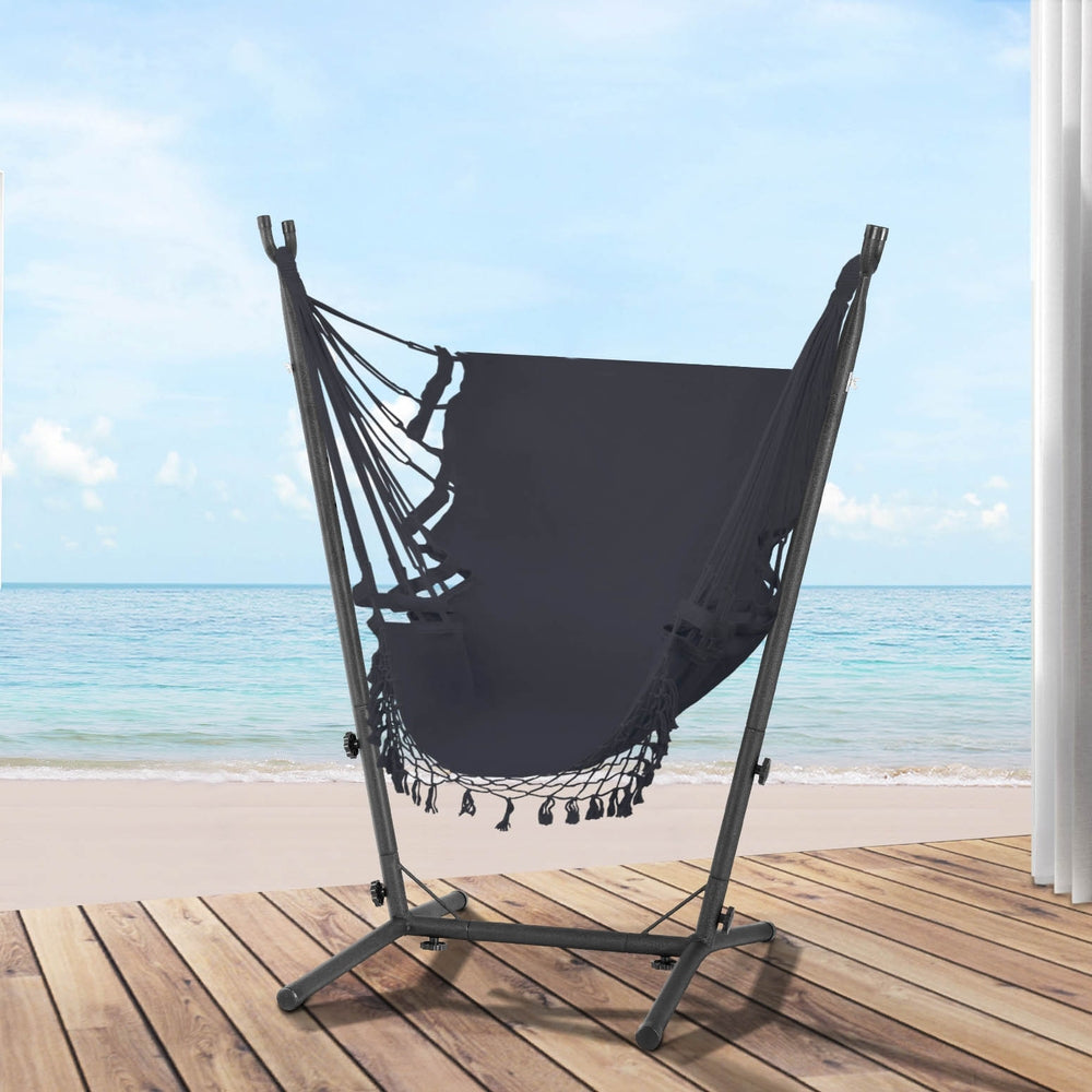 Hammock Chair Outdoor Camping Hanging With Stand Cream/Grey, Cream colour