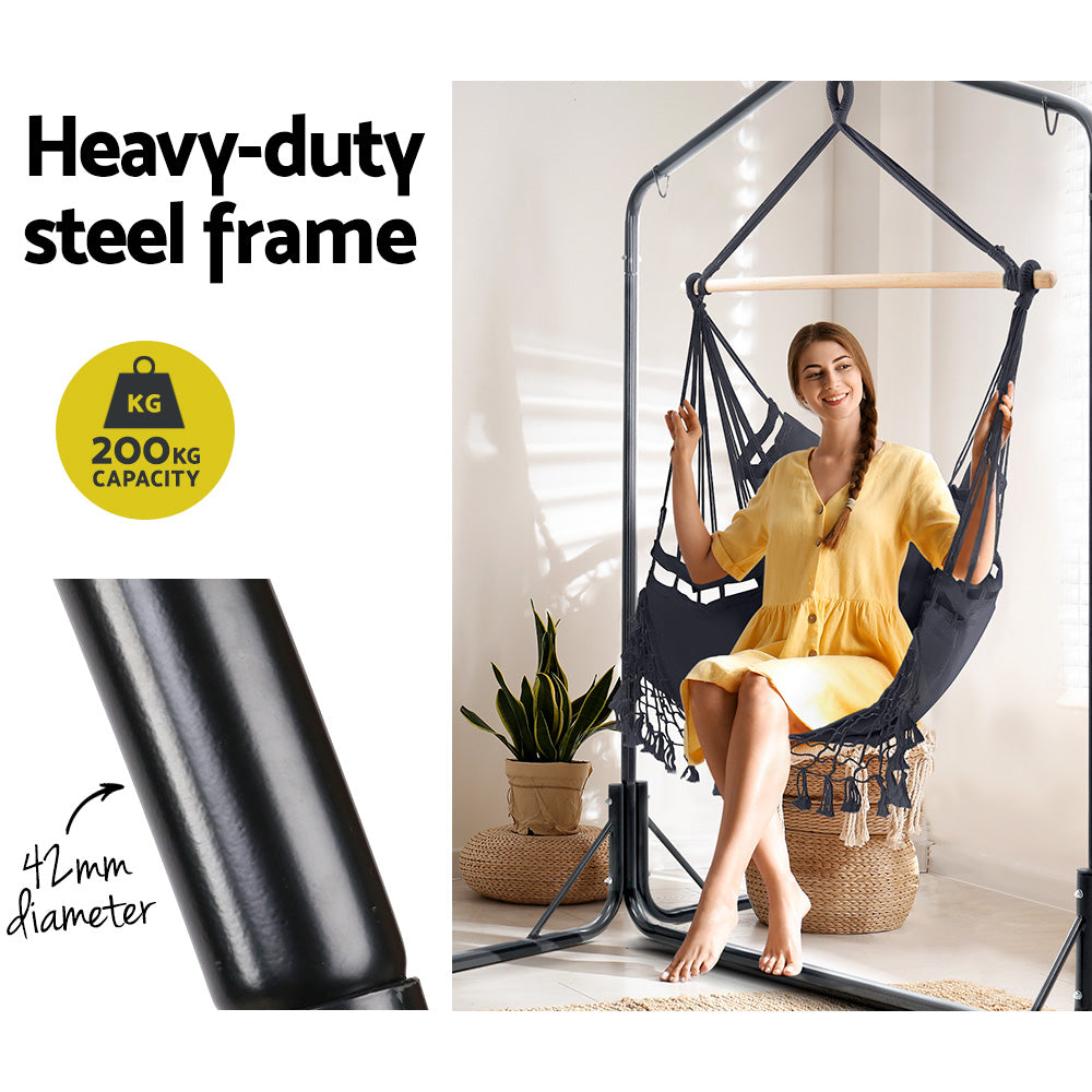 Outdoor Hammock Chair With Stand Tassel Hanging Rope Hammocks Grey