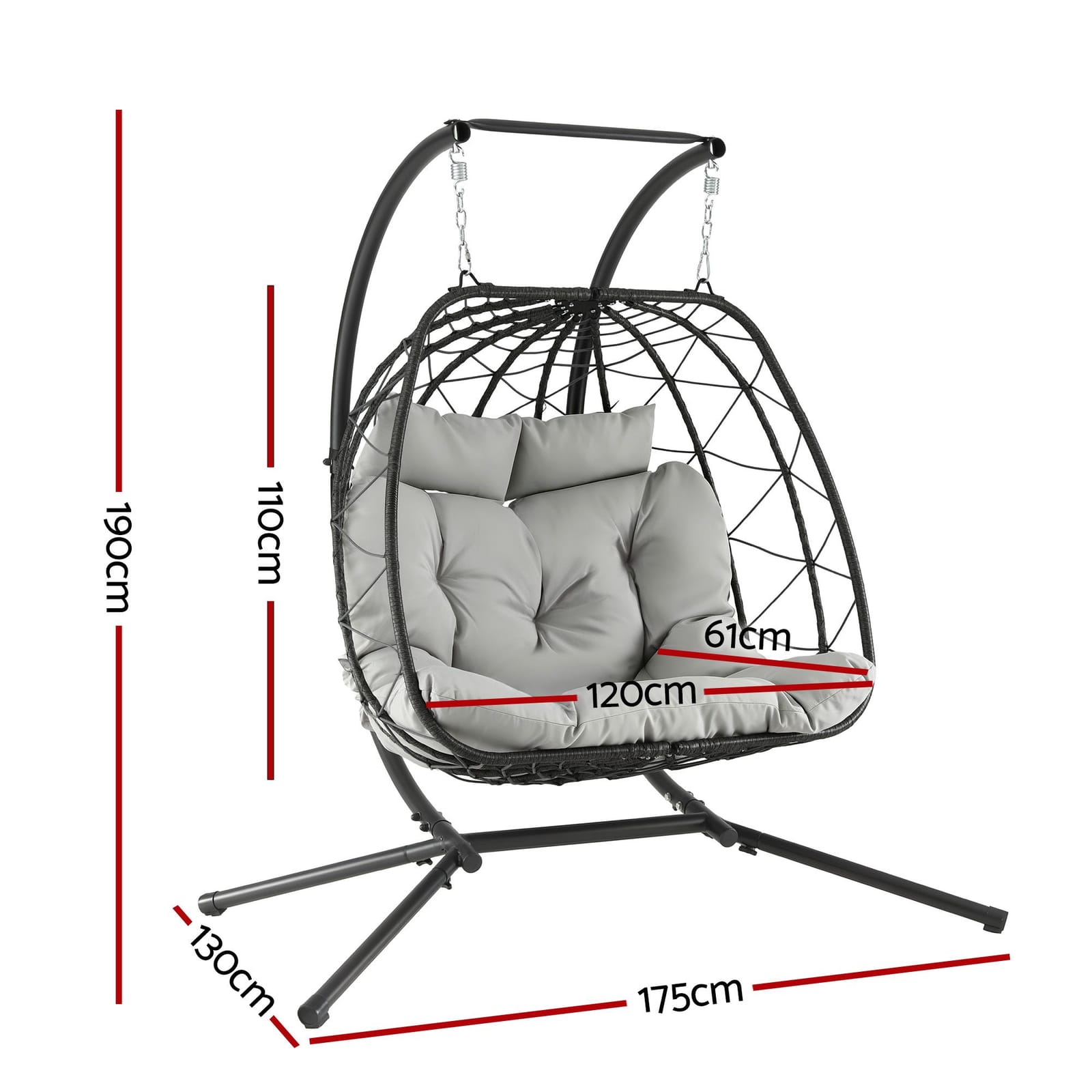 Outdoor Swing Chair 2 Seater 175x130x190cm
