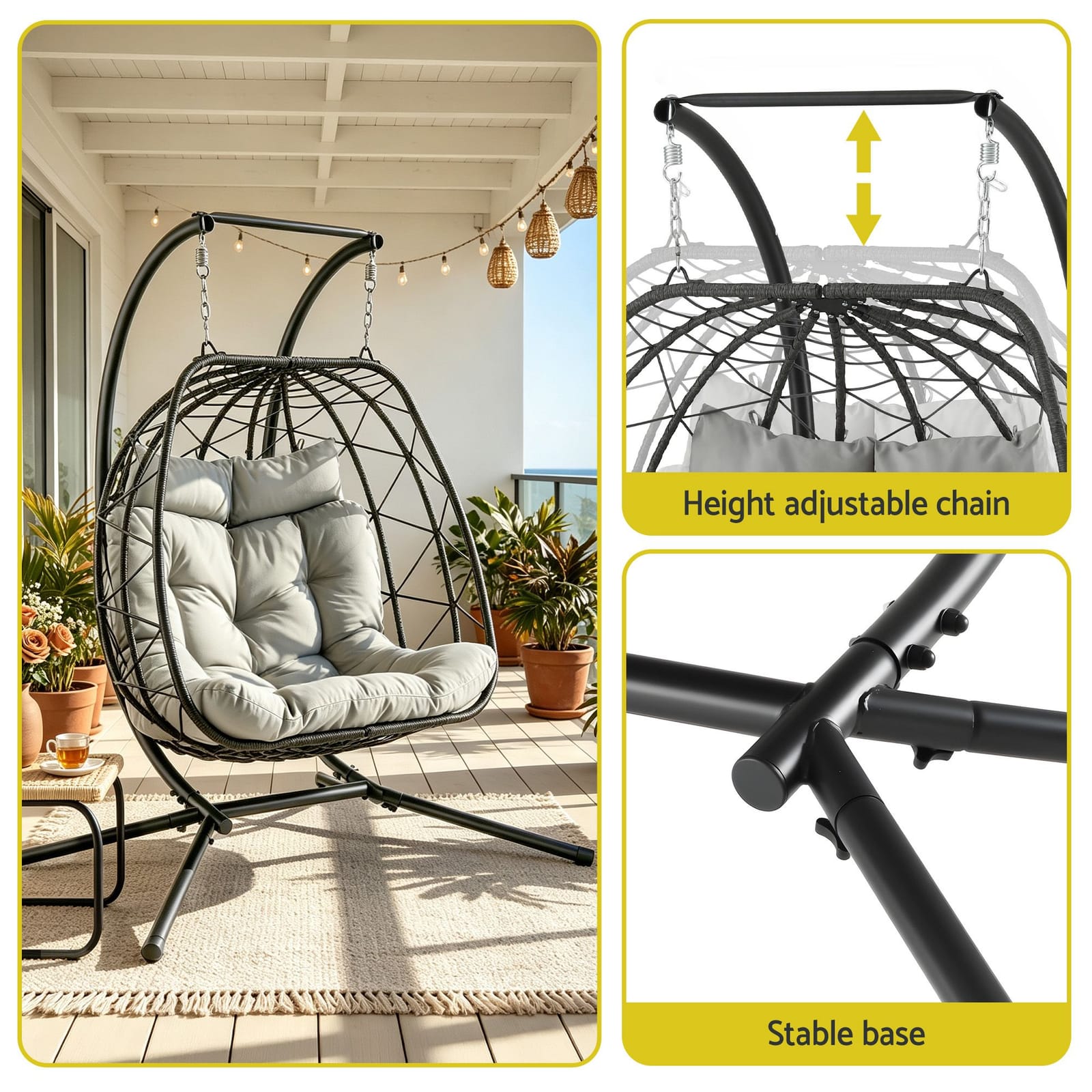 Outdoor Swing Chair 2 Seater 175x130x190cm
