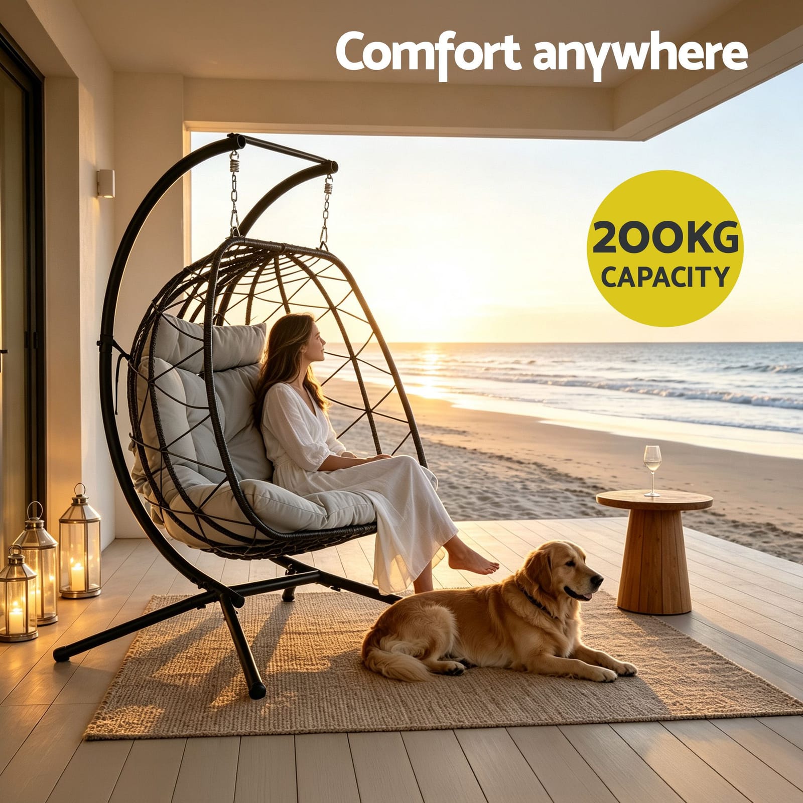 Outdoor Swing Chair 2 Seater 175x130x190cm