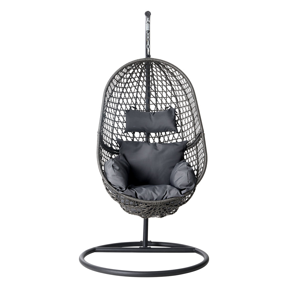 Black Wicker Egg Hammock with Stand Outdoor Seat