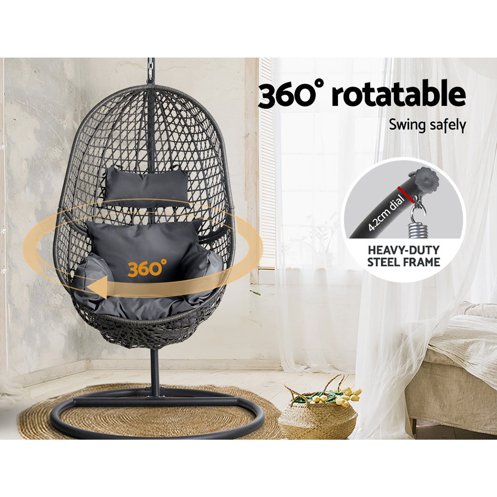 Black Wicker Egg Hammock with Stand Outdoor Seat