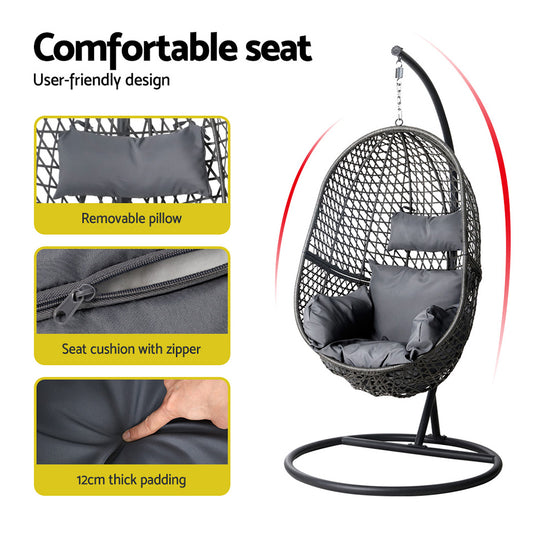 Outdoor Egg Swing Pod Stand Cushion Black