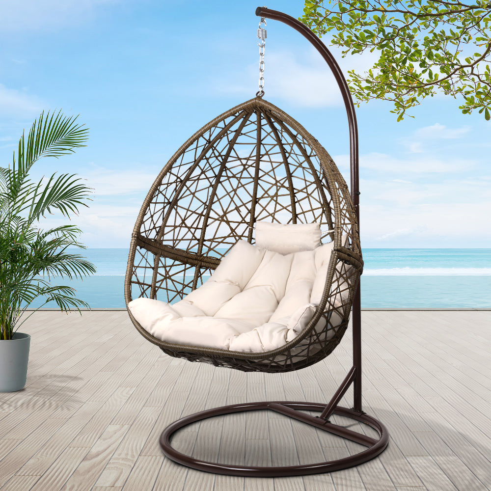 Stylish Grey Wicker Egg Swing Chair with Cushion