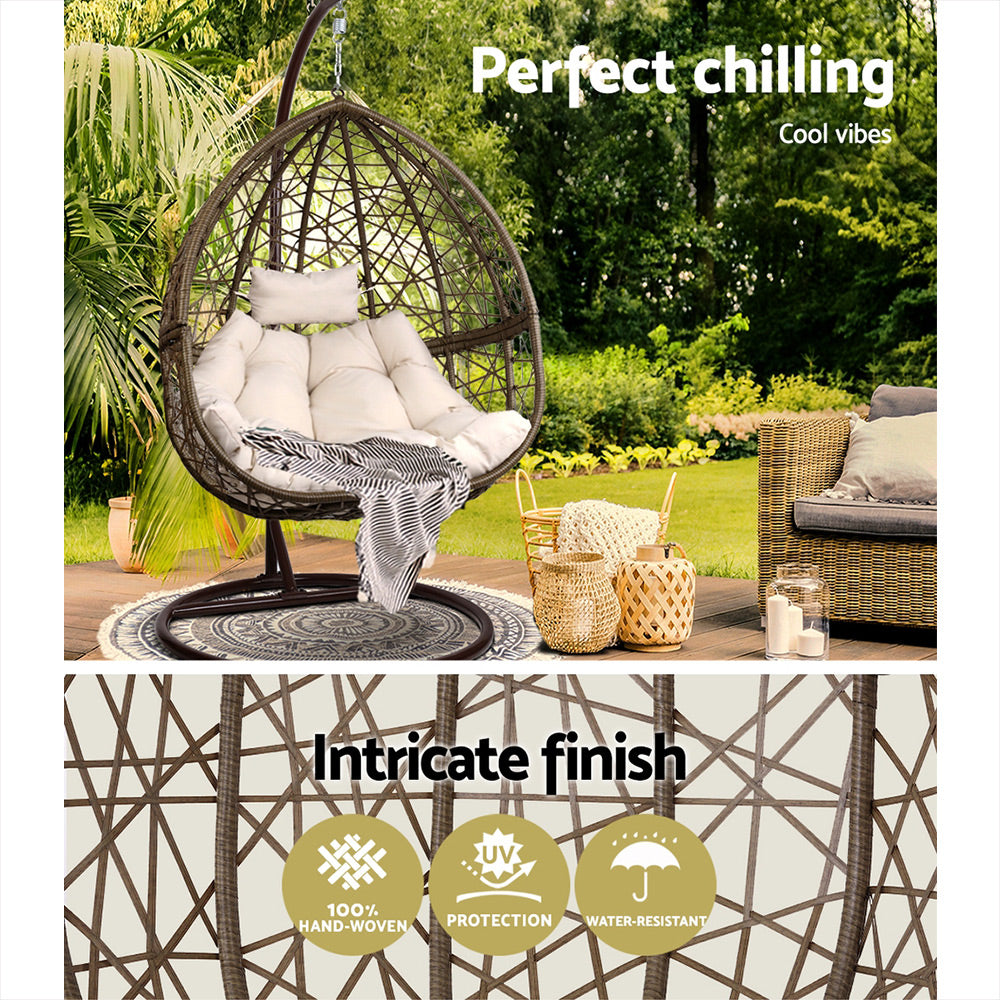 Stylish Grey Wicker Egg Swing Chair with Cushion