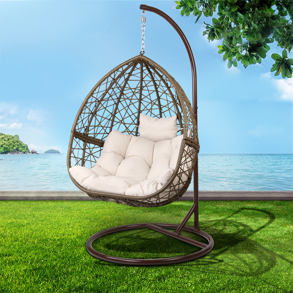 Stylish Grey Wicker Egg Swing Chair with Cushion
