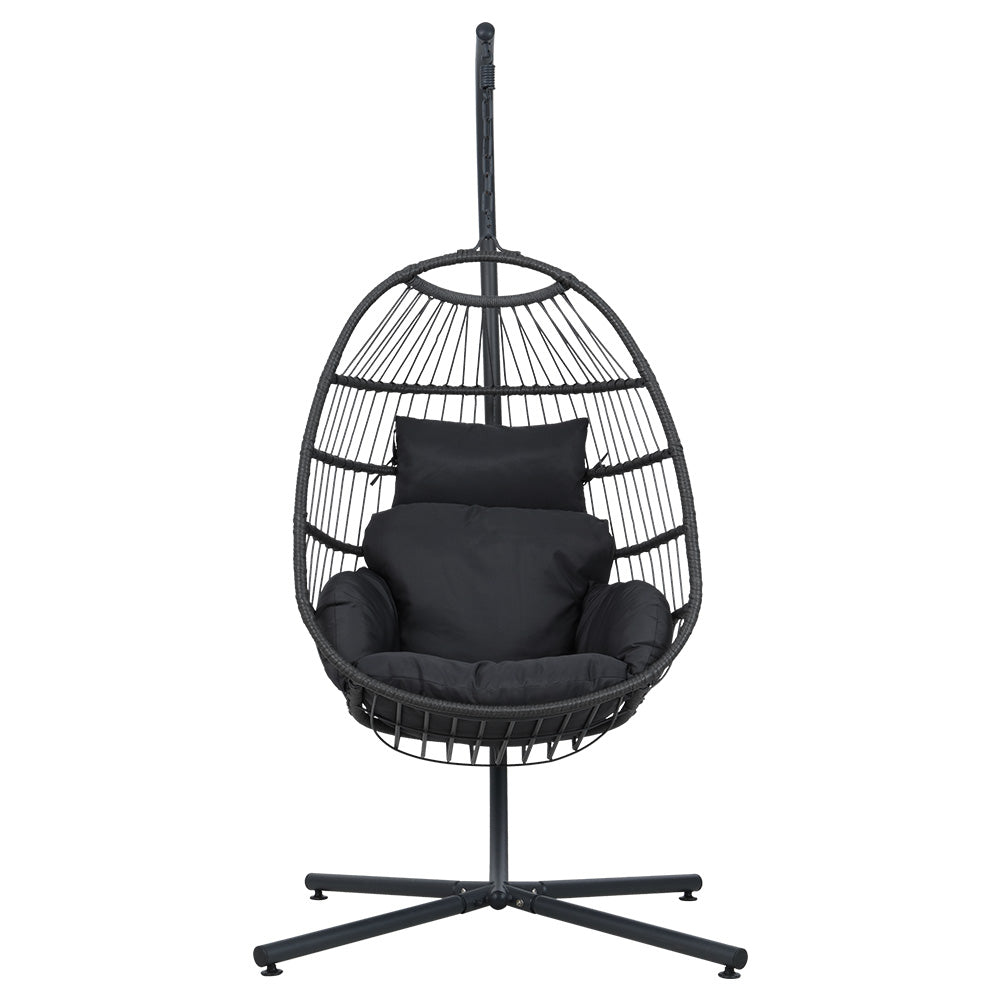 Outdoor Egg Swing Chair Hanging Chair Wicker Rope Pod Stand Foldable Grey