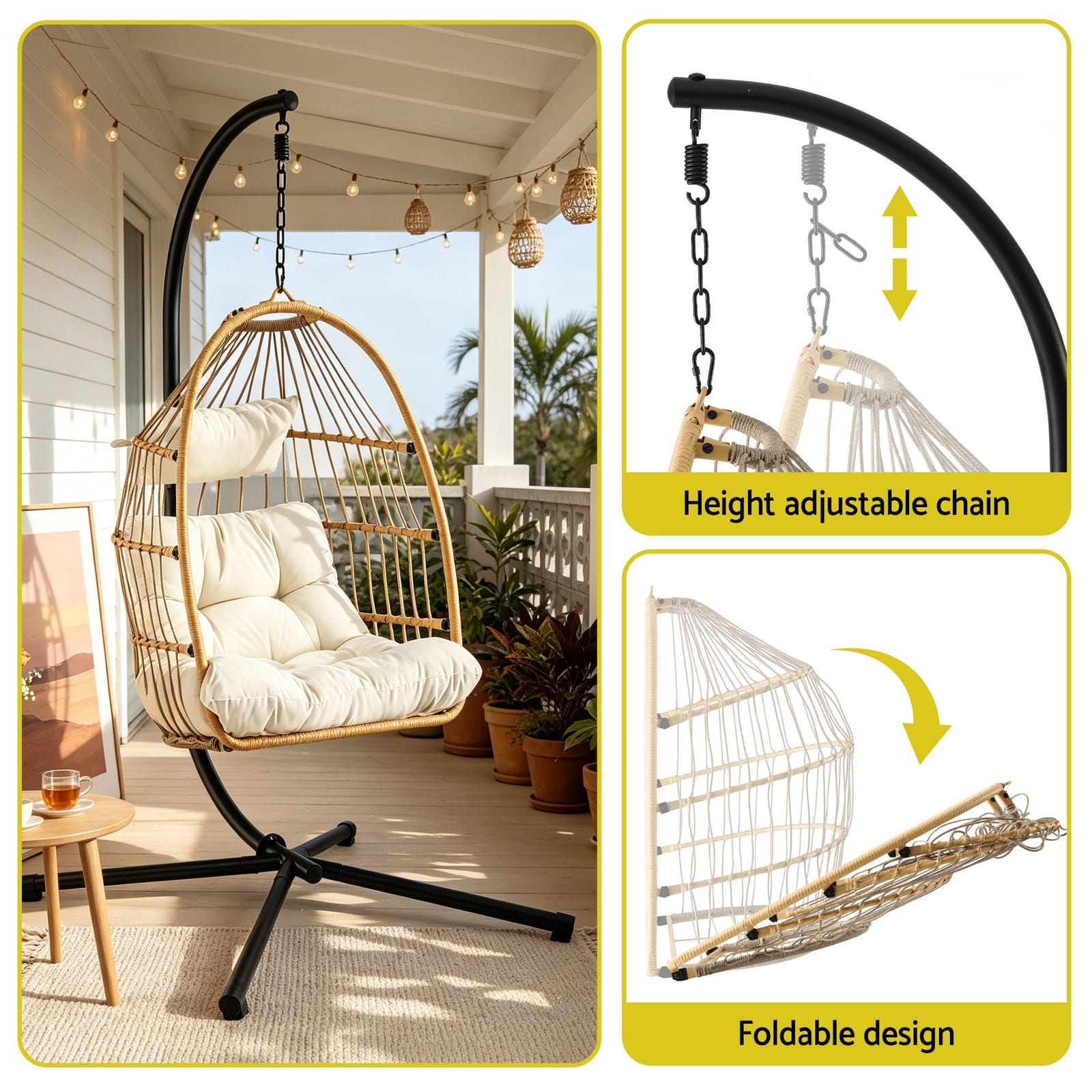 Foldable Outdoor Swing Chair 102x192cm