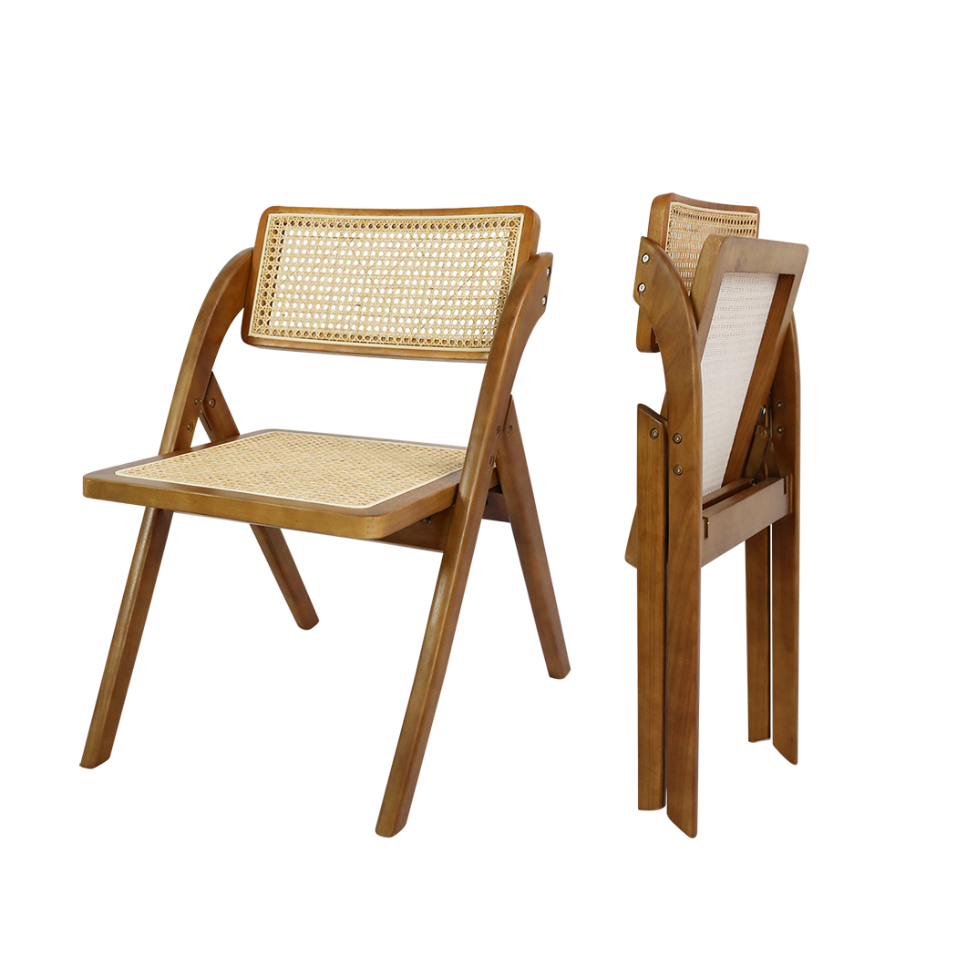 Functional 6X Foldable Rattan Dining Chairs  Wood Finish Classic
