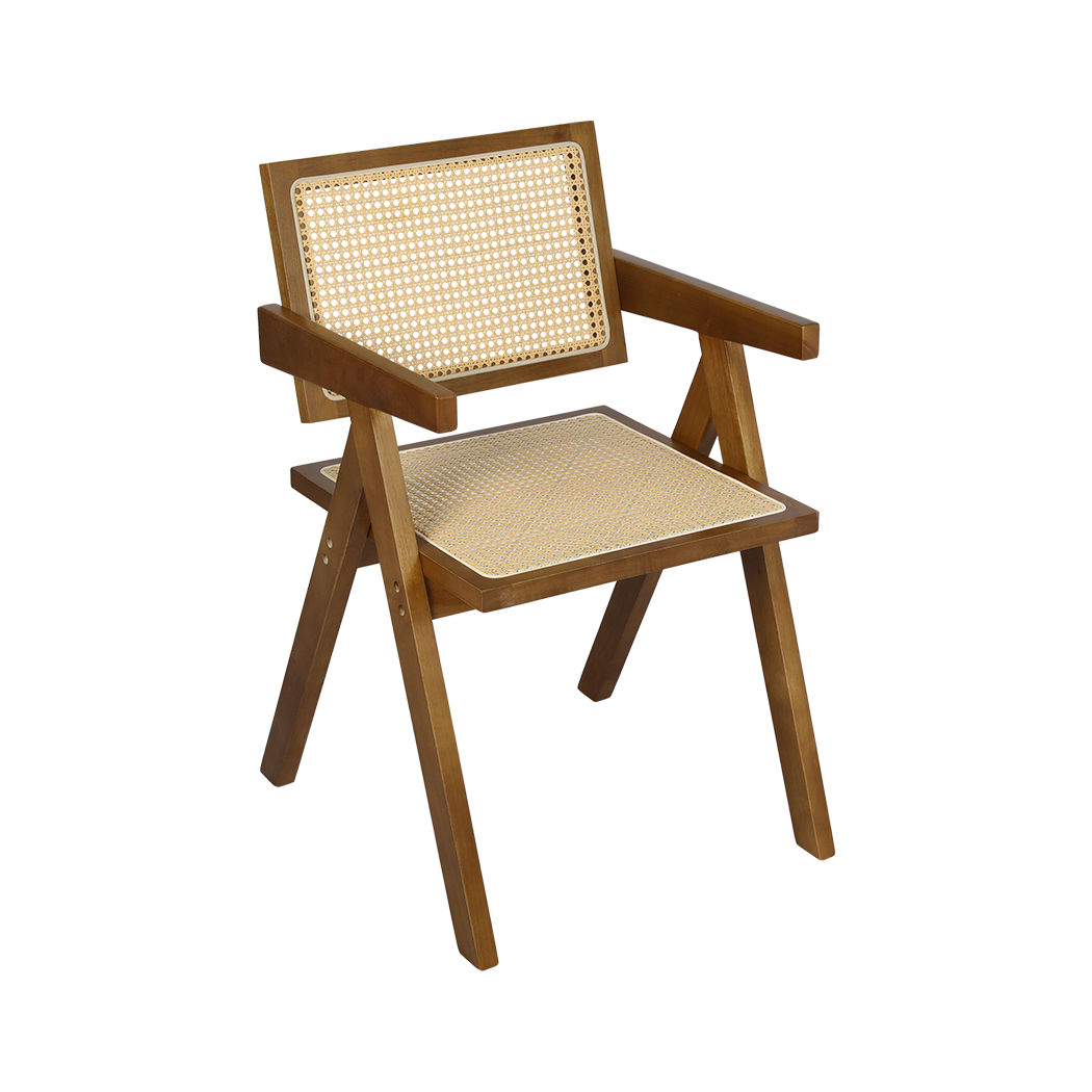 Minimalist 6x Walnut Wicker Armchair Dining Chair  Space-Saving