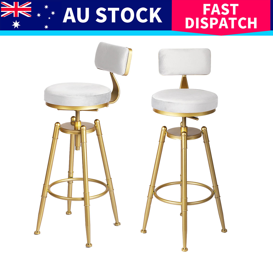 White Velvet Bar Stool Chair 33x33x70cm