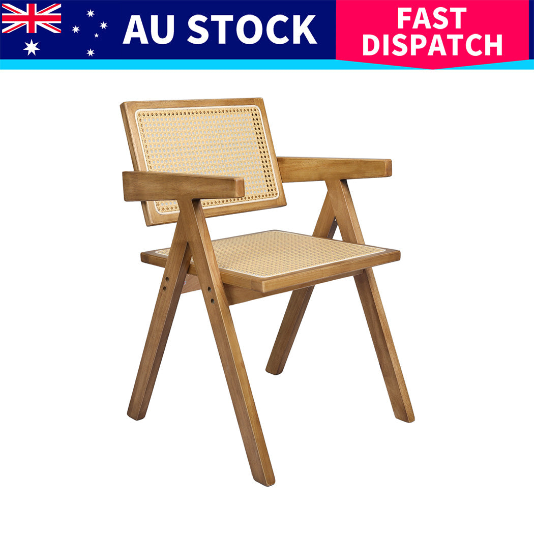 Compact 4x Dining Chair Solid Wood Rattan  Space-Saving Design with Wood finish